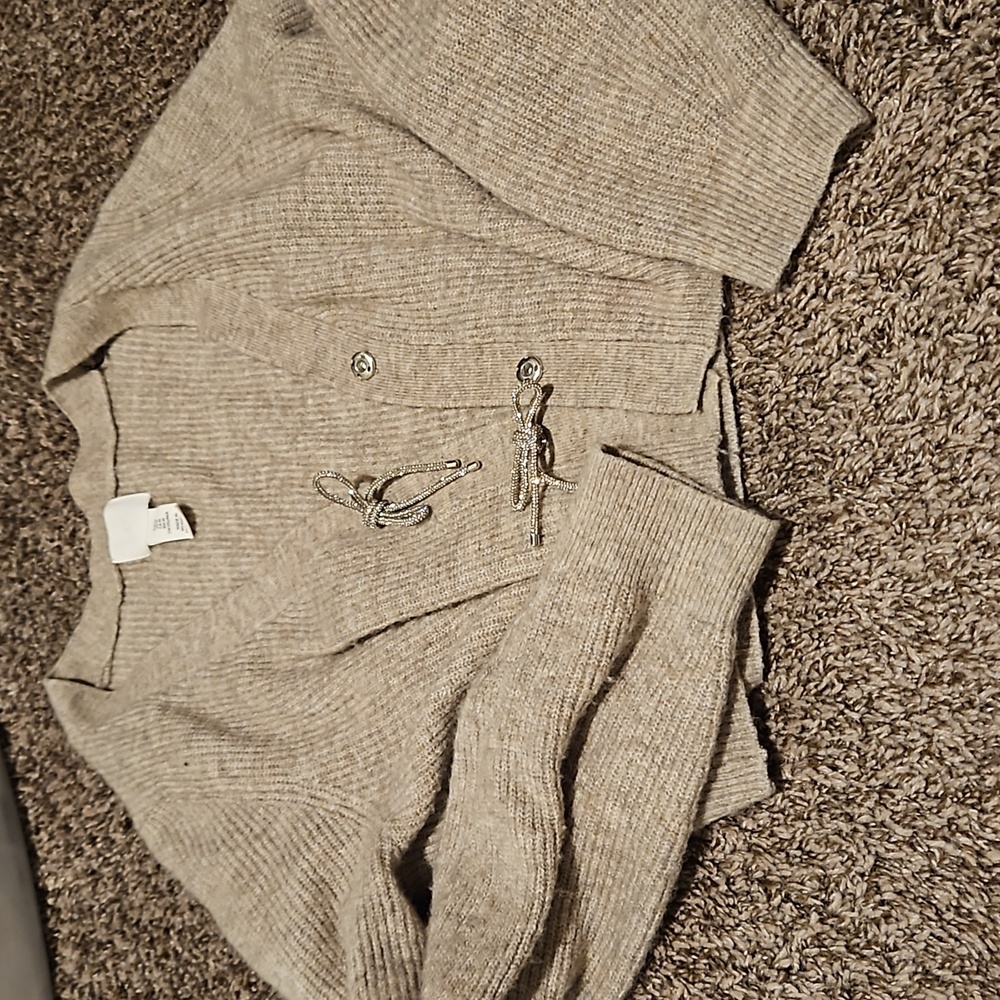H&M Rhinestone-bow Rib-knit Cardigan Size M - Picture 5 of 5